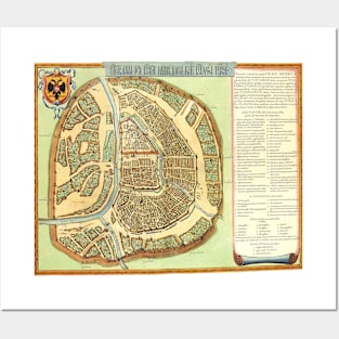 Antique Aerial View City Map of Moscow, Russia, 1662 Posters and Art